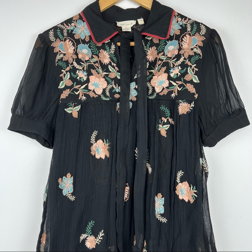 Anthropologie Let Me Be Vivian Floral Dress black tiered embroidered floral S - Picture 5 of 11